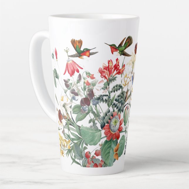 Taza De Café Latte Hummingbird Mariposa Jardín Flor Latón (Ángulo izquierdo)