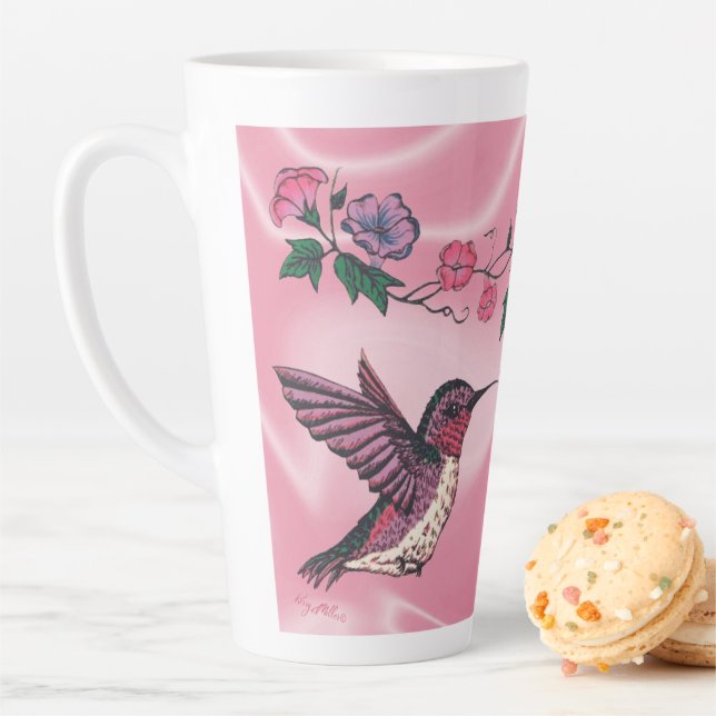Taza De Café Latte Hummingbird y flores adorables (In situ)