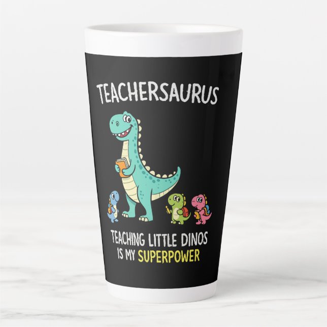 Taza De Café Latte Humor de Teachersaurus con pequeños dinosaurios (Anverso)