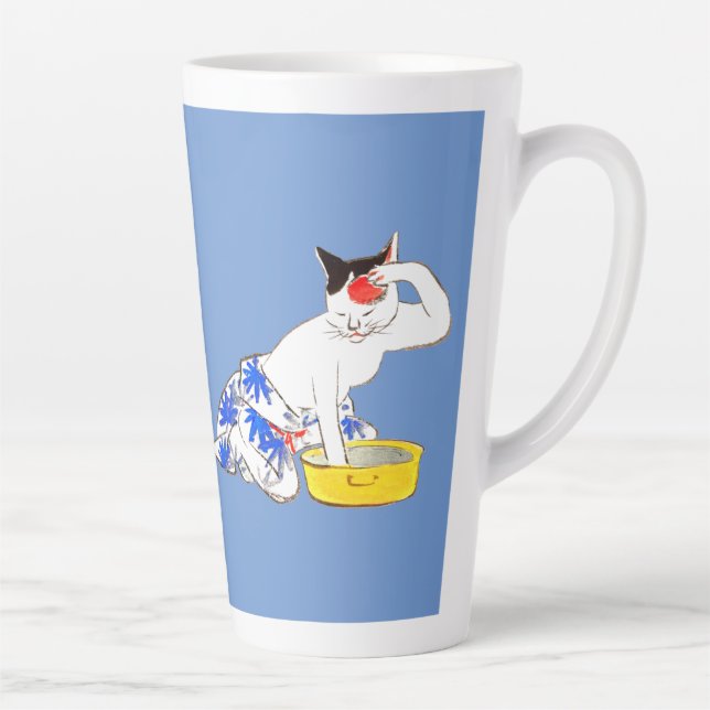 Taza De Café Latte Humorístico baño japonés de gato (Derecha)