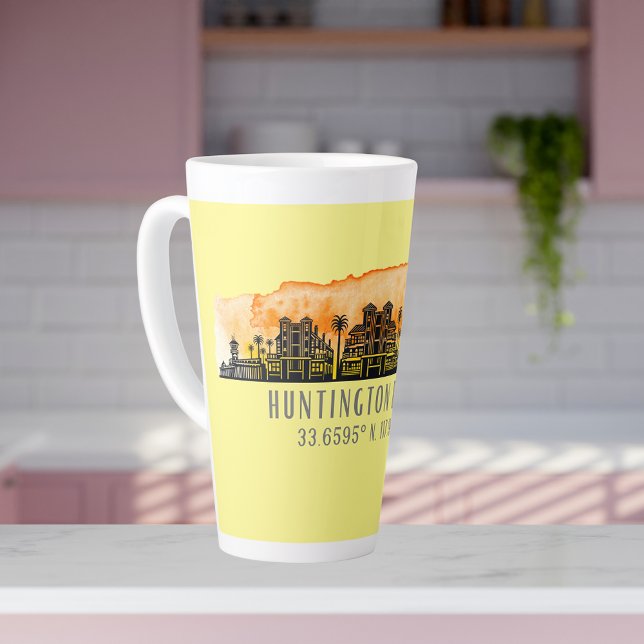 Taza De Café Latte Huntington Beach City Silhouette  (Subido por el creador)