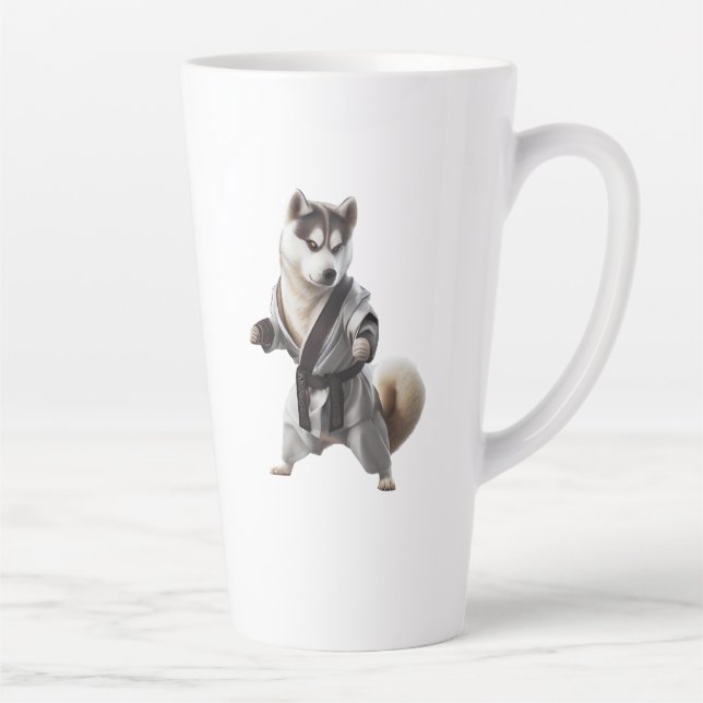 Taza De Café Latte Husky Dog Play Karate, campeón de Karate Husky Dog (Derecha)