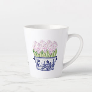 Taza De Café Latte Hyacinths rosados en cerámica de planter Chinoiser