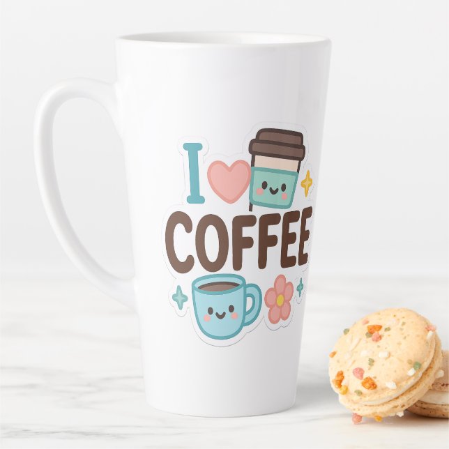 Taza De Café Latte I Love Coffee Cute Kawaii Sticker – Adorable Coffe (In situ)