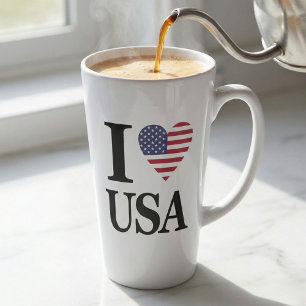 TAZA DE CAFÉ LATTE "I ❤️ USA"