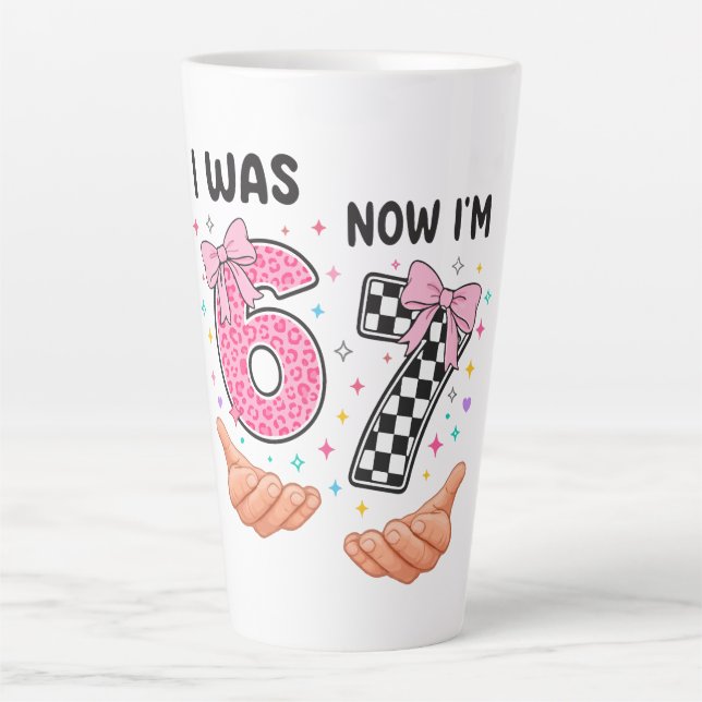 Taza De Café Latte I was 6 now I'm 7 cute birthday numbers (Anverso)