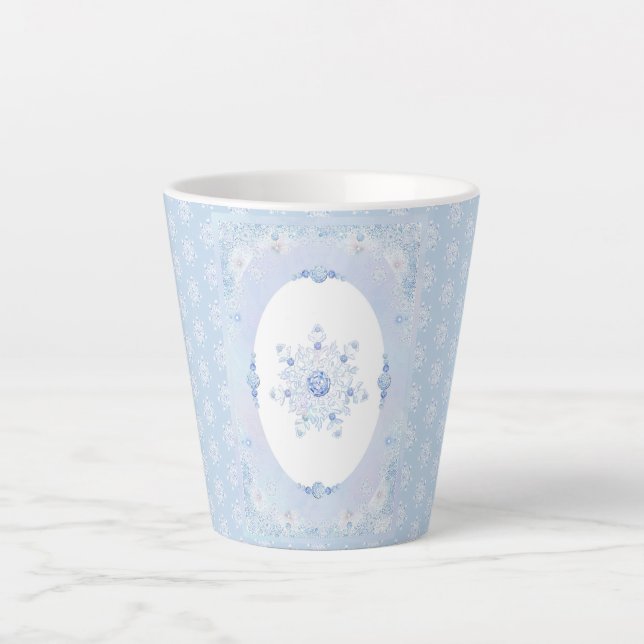 Taza De Café Latte Ice Blue Snowflake (Anverso)
