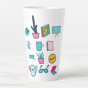 Taza De Café Latte Iconos Abstractos Coloridos Con Artículos De Diari