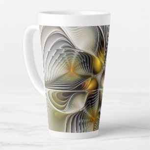 Taza De Café Latte Ilusión óptica Resumen 3D Fractal con profundidad