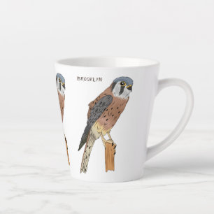 Taza De Café Latte Ilustracion americano de aves de Kestrel