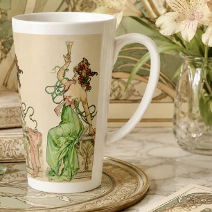 Taza De Café Latte Ilustración Art Nouveau Vintage de Dama de Champán