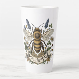 Taza De Café Latte Ilustración Botánica Vintage para el Día Mundial d