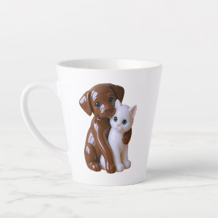 Taza De Café Latte Ilustración caprichosa de perro y gato