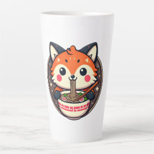 Taza De Café Latte Ilustracion Cute Ramen Fox para el diseño de Merch