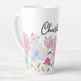 Taza De Café Latte Ilustracion Cute Wildflowers Monogramado