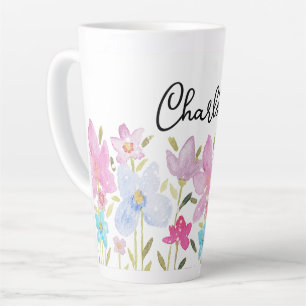 Taza De Café Latte Ilustracion Cute Wildflowers Monogramado