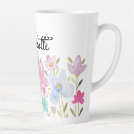 Taza De Café Latte Ilustracion Cute Wildflowers Monogramado