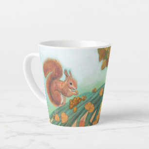 Taza De Café Latte Ilustración de ardillas lindas comiendo avellanas