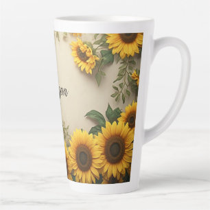 Taza De Café Latte Ilustración de arreglo elegante de girasoles