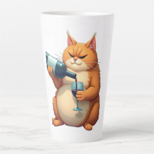 Taza De Café Latte Ilustración de Arte Moderno de Gato Borracho de Lu