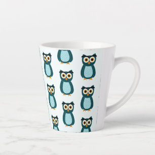 Taza De Café Latte Ilustracion de búho azul