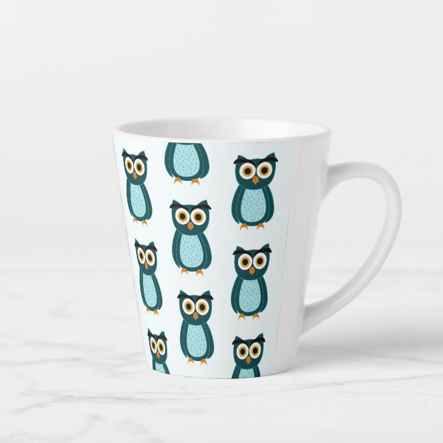 Taza De Café Latte Ilustracion de búho azul (Derecha)