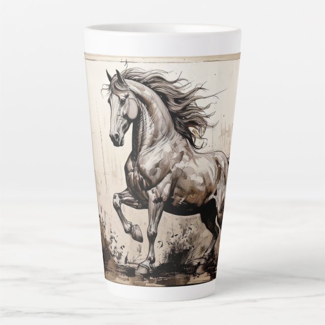 Taza De Café Latte Ilustracion de caballos de época (Anverso)