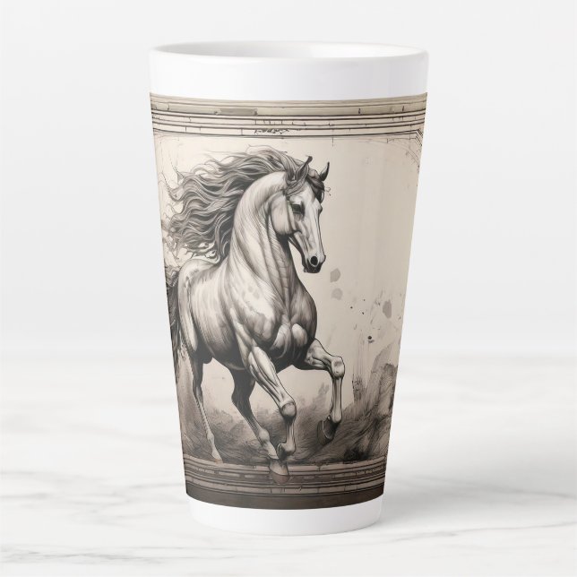 Taza De Café Latte Ilustracion de caballos de época (Anverso)