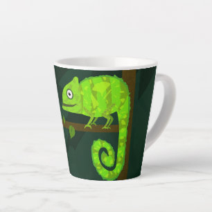 Taza De Café Latte Ilustración de camaleón verde lindo Reptil tropica