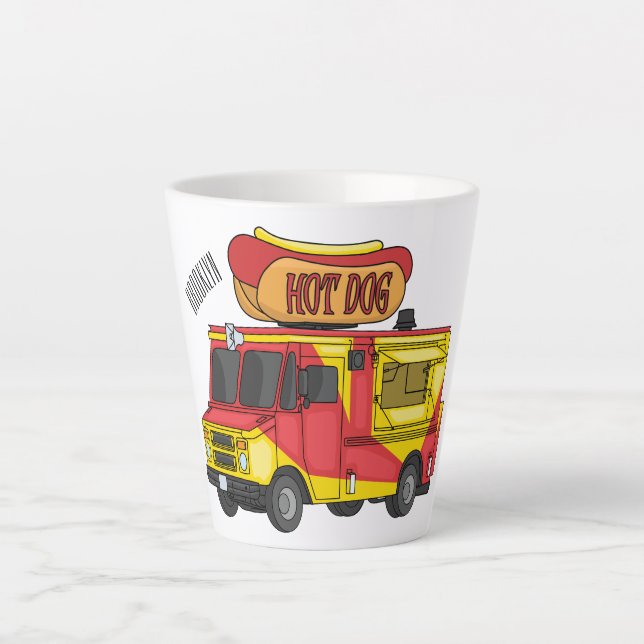 Taza De Café Latte Ilustracion de camión de comida para perros calien (Anverso)