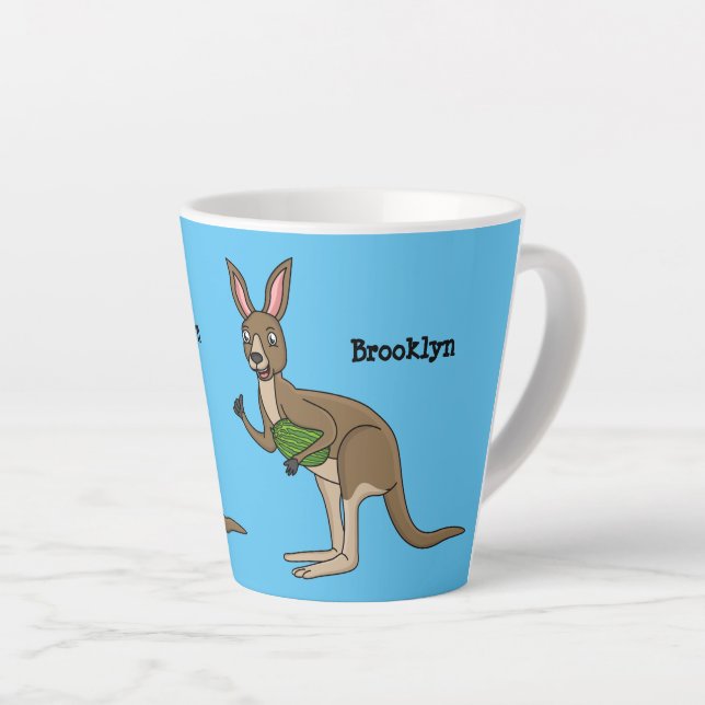 Taza De Café Latte Ilustracion de canguro australiano bastante feliz (Ángulo derecho)