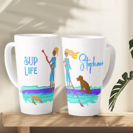 Taza De Café Latte Ilustración de chica adolescente y perro haciendo 