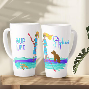 Taza De Café Latte Ilustración de chica adolescente y perro haciendo