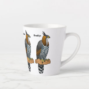 Taza De Café Latte Ilustración de dibujos animados de águila halcón o