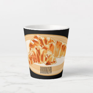 Taza De Café Latte Ilustración de dibujos animados de croissant