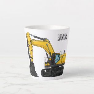 Taza De Café Latte Ilustración de dibujos animados de excavadora de o