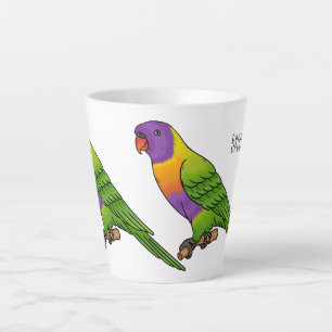 Taza De Café Latte Ilustración de dibujos animados de loris arcoíris