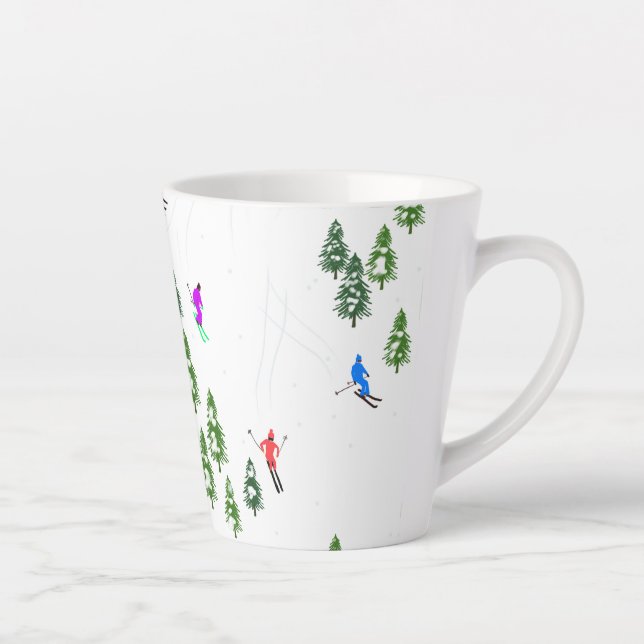 Taza De Café Latte Ilustracion de esquí alpino freeride (Derecha)