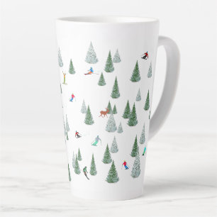 Taza De Café Latte Ilustración de esquiadores en descenso