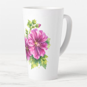 Taza De Café Latte Ilustración de flor acuarela púrpura