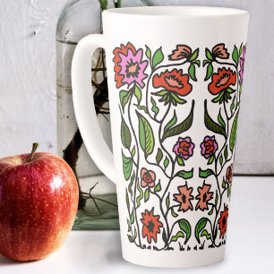 Taza De Café Latte Ilustración de flores de jardín funky 