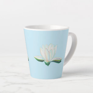 Taza De Café Latte Ilustracion de flores de Lotus blanco