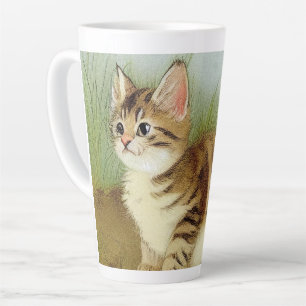Taza De Café Latte Ilustracion de gatito vintage con flores