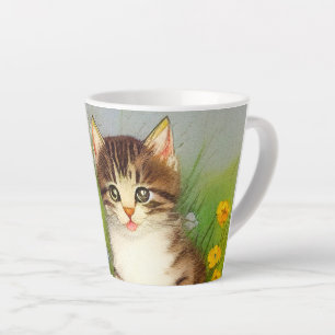 Taza De Café Latte Ilustracion de gato sonriente vintage