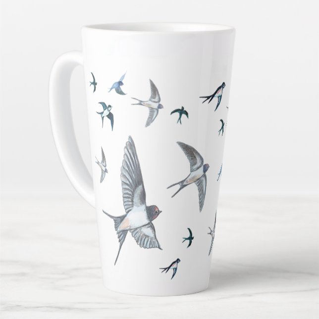 Taza De Café Latte Ilustracion De Las Aves Tragadas Voladoras (Ángulo izquierdo)