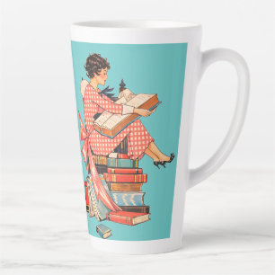 Taza De Café Latte Ilustración de lector amante de libros antiguos