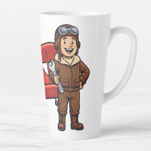 Taza De Café Latte Ilustración de mecánico de dibujos animados lindo