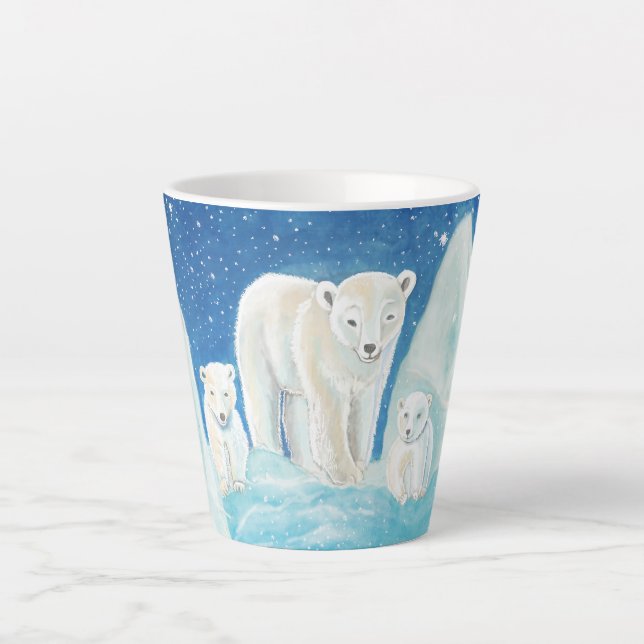 Taza De Café Latte Ilustracion de osos polares (Anverso)