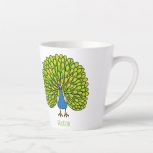 Taza De Café Latte Ilustracion de pájaro pavo real