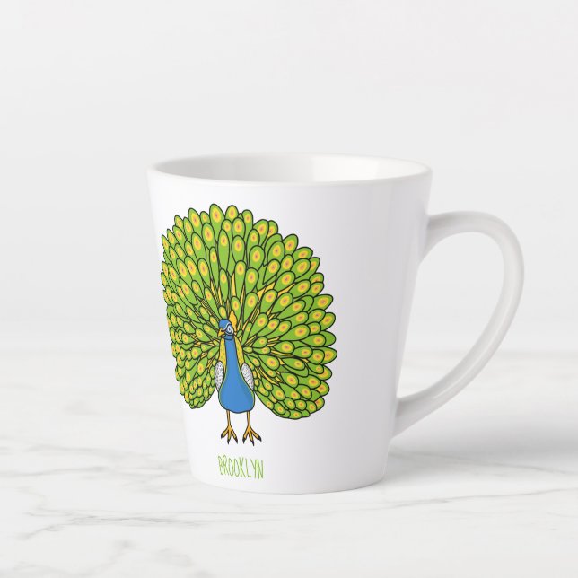 Taza De Café Latte Ilustracion de pájaro pavo real (Derecha)